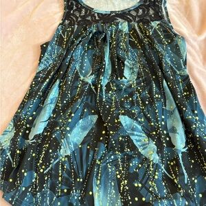 Elegant Blue Feather Print Women's Tank Top